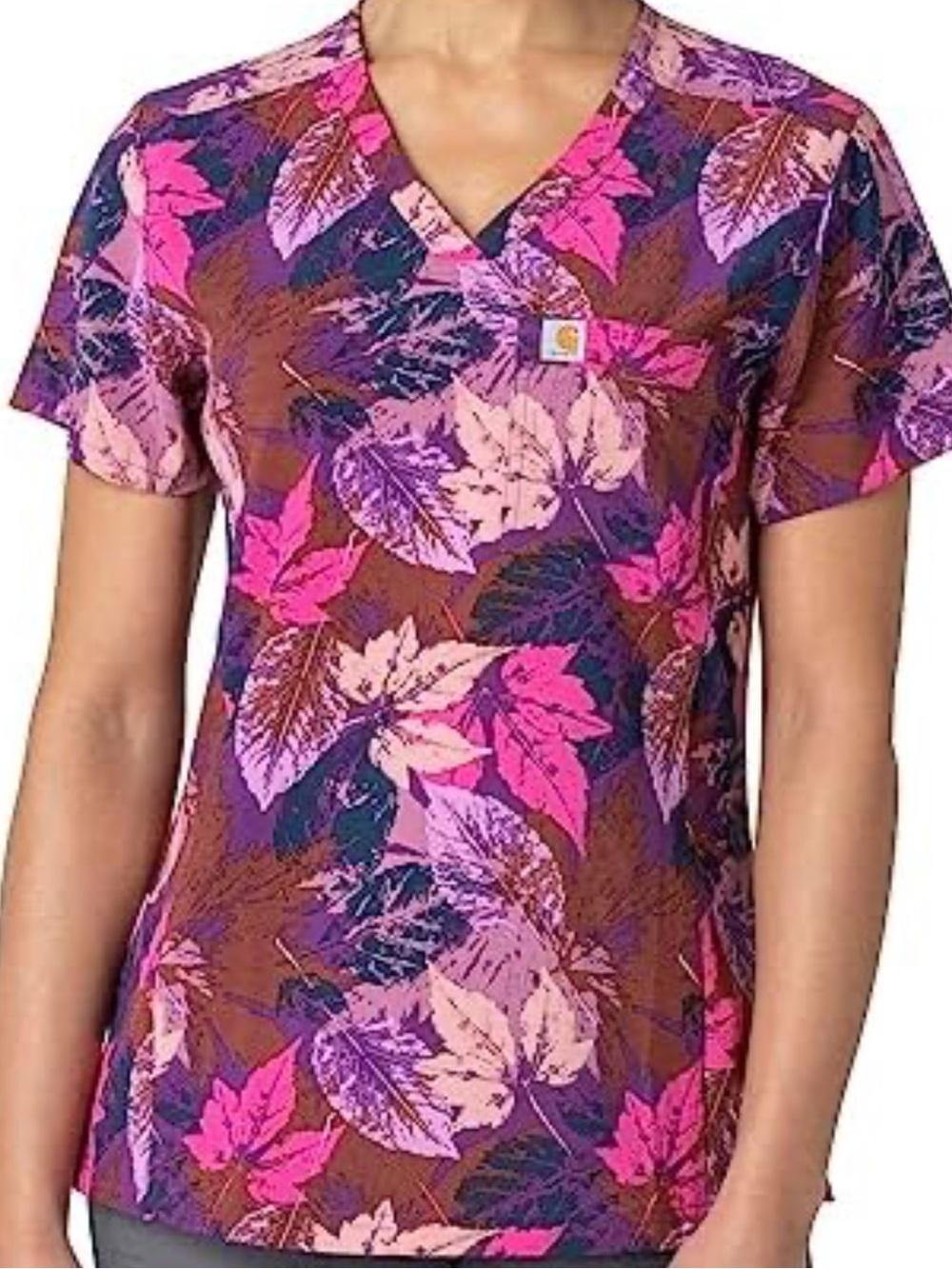 Carhartt Women's Brown, Pink & Purple Leaf-Print V-Neck Tunic Top